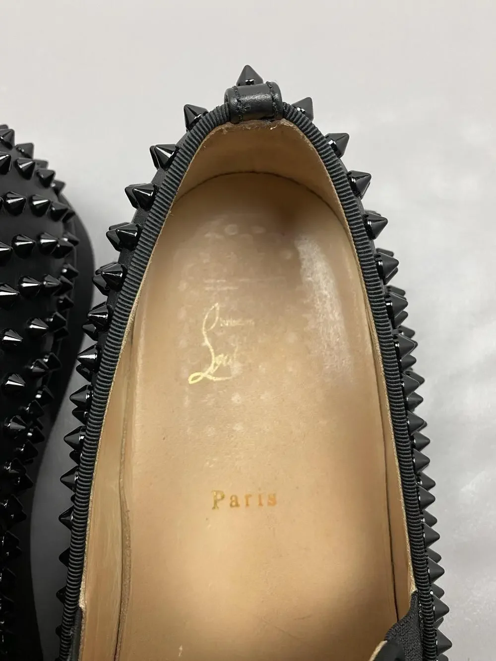 Christian Louboutin Roller-Boat Shoes Mens 13 EU 46 Black Leather Spiked Casual
